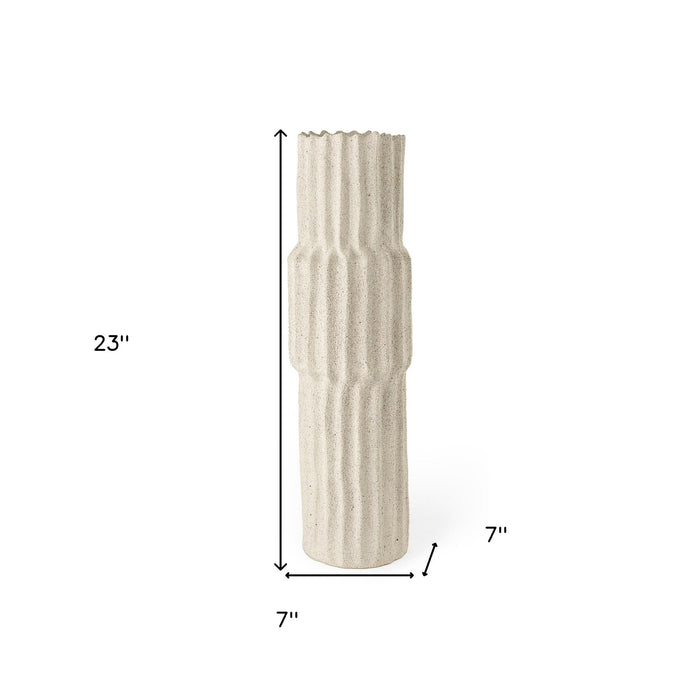 23" Cream Abstract Cylinder Ceramic Table Vase