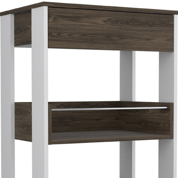 23" Dark Brown and White Wood Rolling Kitchen Cart With Storage