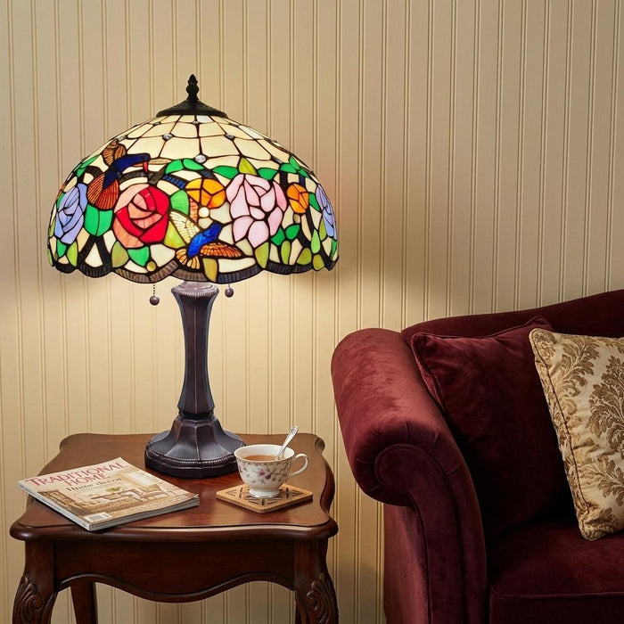 23" Dark Brown Metal Two Light Candlestick Table Lamp With Brown and Ivory Shade