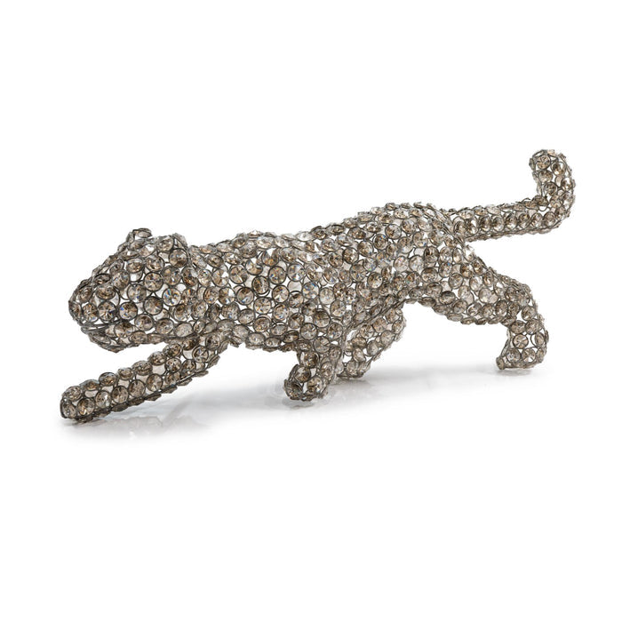 23" Silver And Clear Iron And Faux Crystal Panther Tabletop Sculpture