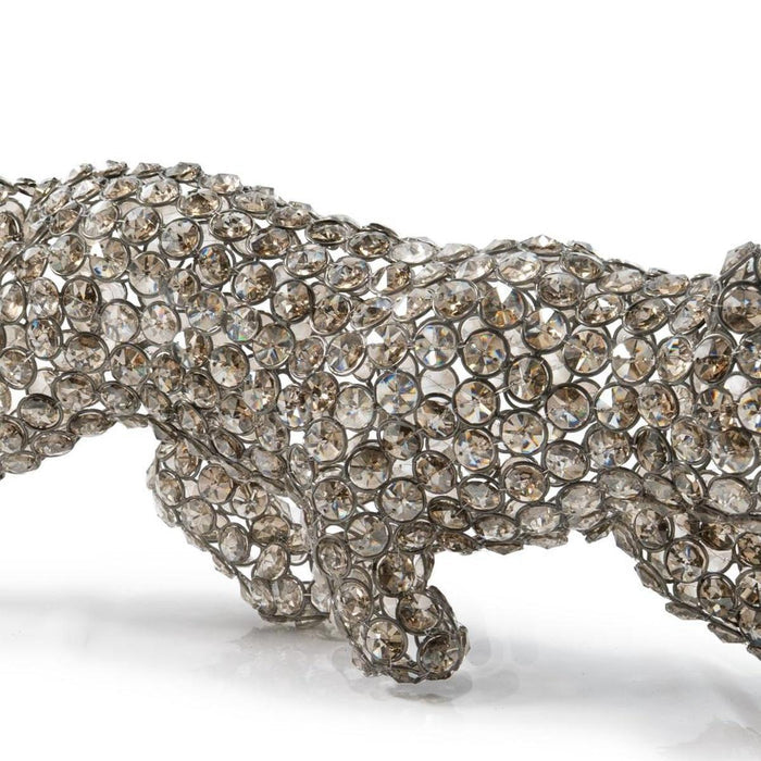23" Silver And Clear Iron And Faux Crystal Panther Tabletop Sculpture