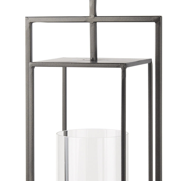 24" Black Geometric Metal Tabletop Lantern Candle Holder