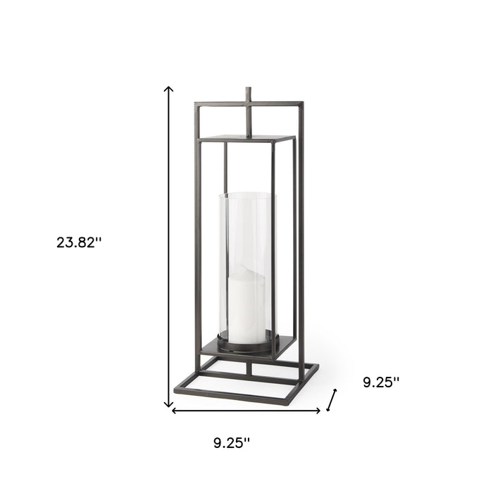 24" Black Geometric Metal Tabletop Lantern Candle Holder