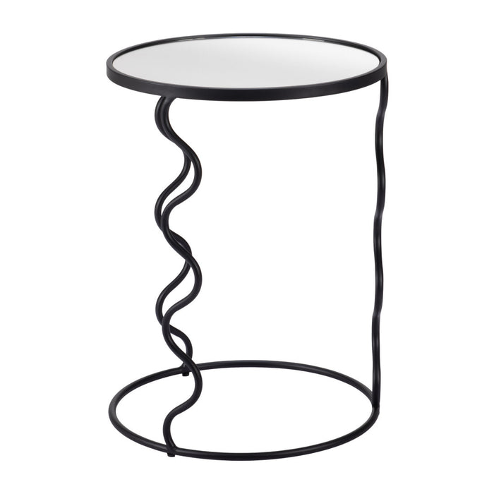 24" Black Mirrored Glass and Steel Round Abstract End Table