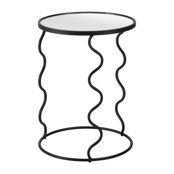 24" Black Mirrored Glass and Steel Round Abstract End Table