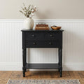 24" Black Solid Wood Console Table With Shelf And Three Drawers