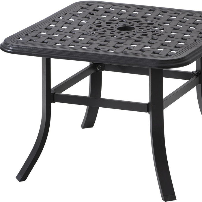 24" Black Square Metal Outdoor Bistro Table with Umbrella Hole