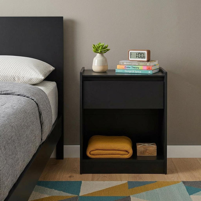 24" Black Wood One Drawer Nightstand