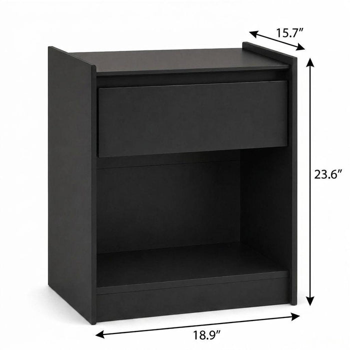 24" Black Wood One Drawer Nightstand