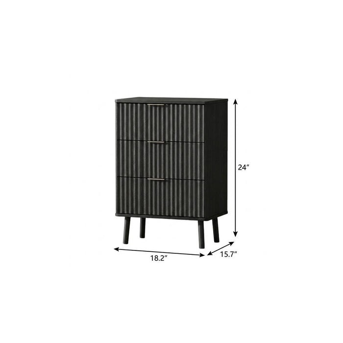 24" Black Wood Ribbed Texture Two Drawer Nightstand