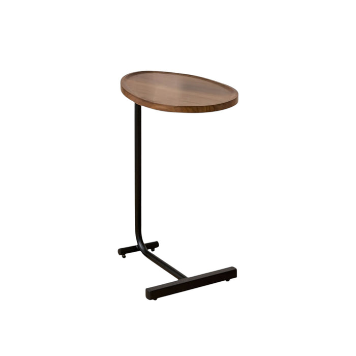 24" Brown And Black Solid Wood And Steel Oval End Table