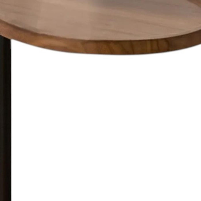 24" Brown And Black Solid Wood And Steel Oval End Table