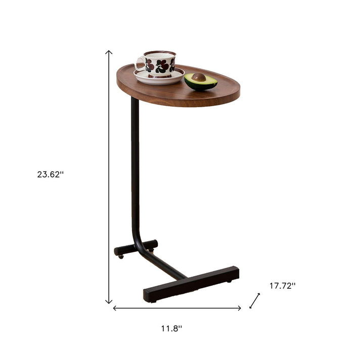 24" Brown And Black Solid Wood And Steel Oval End Table