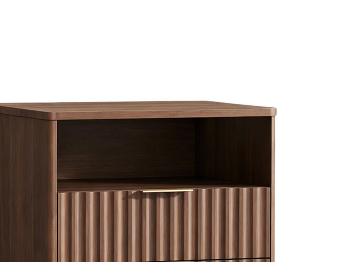24" Brown Wood Ribbed Texture Two Drawer Nightstand
