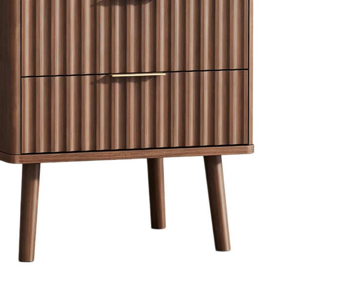 24" Brown Wood Ribbed Texture Two Drawer Nightstand