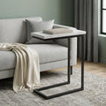 24" Glossy White and Black Marble and Iron End Table