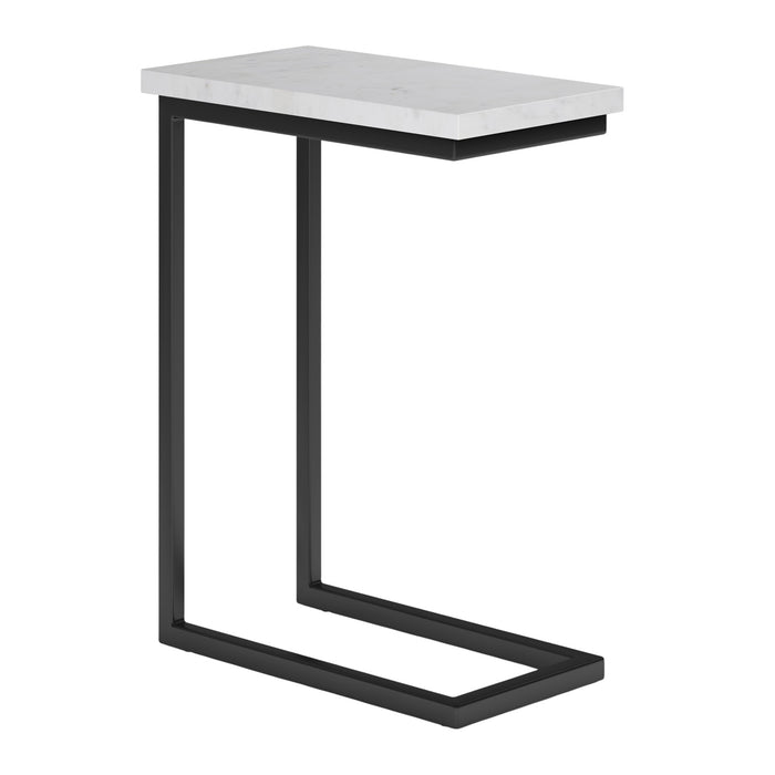 24" Glossy White and Black Marble and Iron End Table