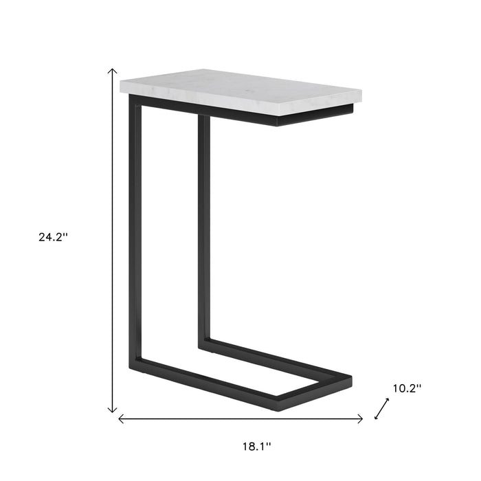 24" Glossy White and Black Marble and Iron End Table