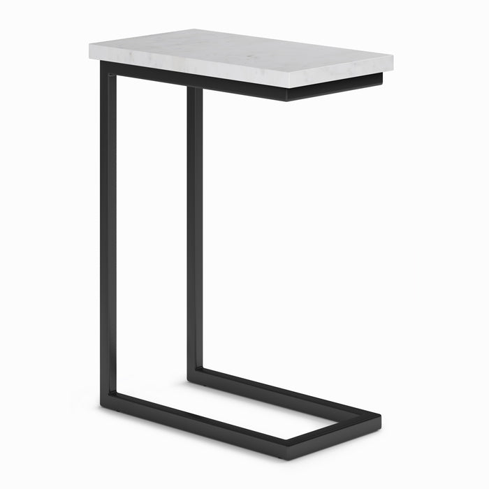 24" Glossy White and Black Marble and Iron End Table