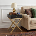 24" Gold And Black Solid Wood End Table With Drawer