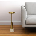 24" Gold and White Metal Round Pedestal End Table