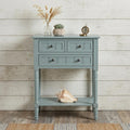 24" Light Blue Solid Wood Distressed Console Table With Shelf And Three Drawers
