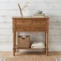 24" Natural Solid Wood Distressed Console Table With Shelf And Three Drawers