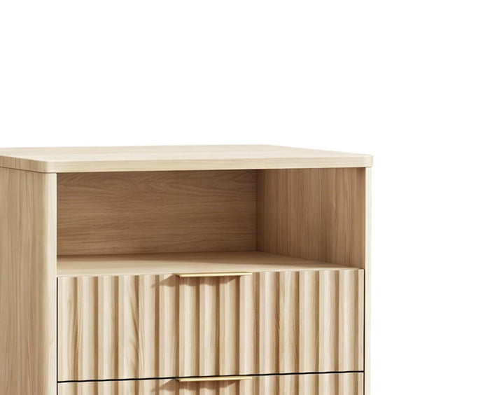 24" Natural Wood Ribbed Texture Two Drawer Nightstand
