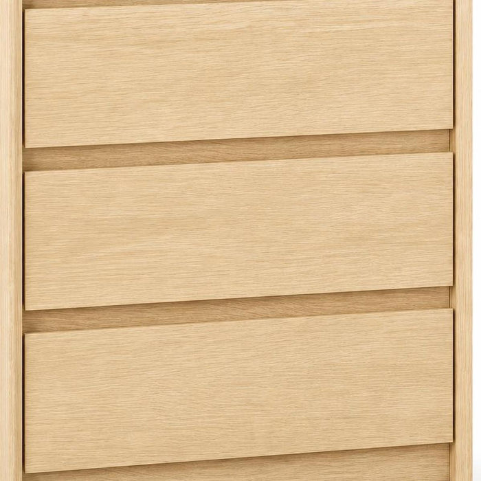 24" Oak Wood Three Drawer Nightstand with USB Port and Integrated Tech