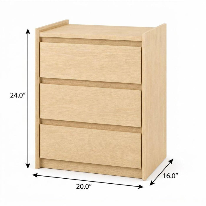 24" Oak Wood Three Drawer Nightstand with USB Port and Integrated Tech