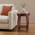 24" Red Wood Round End Table With Shelf
