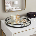 24" Silver Round Metal Indoor Outdoor Tray With Handles