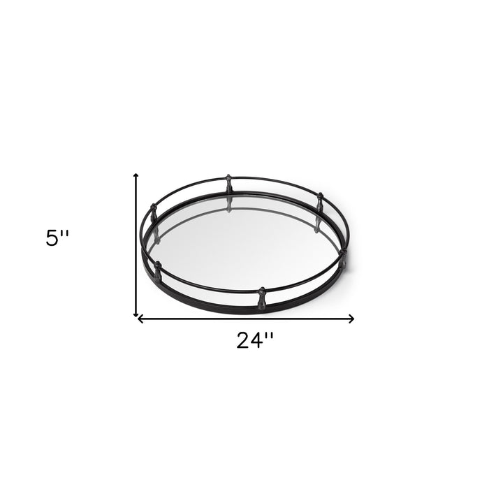 24" Silver Round Metal Indoor Outdoor Tray With Handles