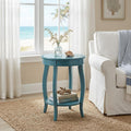 24" Teal Blue Solid Wood Round End Table With Shelf