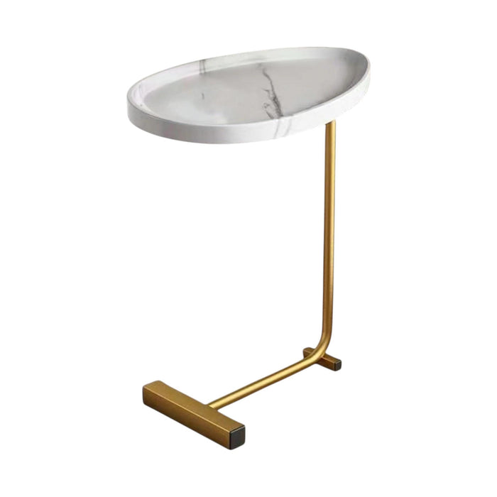 24" White and Gold Faux Marble and Metal Oval End Table