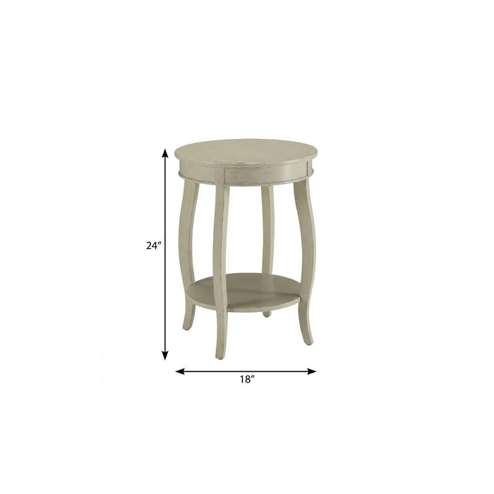 24" White Solid Wood Round End Table With Shelf
