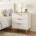 24" White Wood Ribbed Texture Three Drawer Nightstand