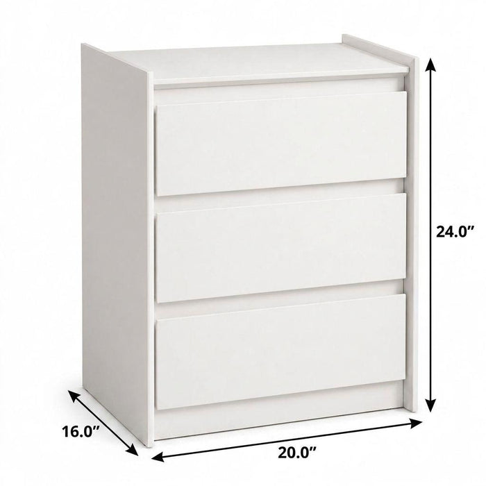 24" White Wood Three Drawer Nightstand with USB Port and Integrated Tech