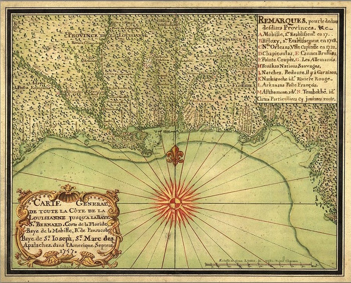 24" X 30" C1747 Map Of The Gulf Coast Vintage  Poster Wall Art