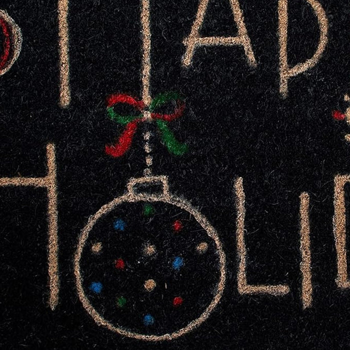 24" X 36" Black and Natural Coir Happy Holidays Outdoor Christmas Door Mat