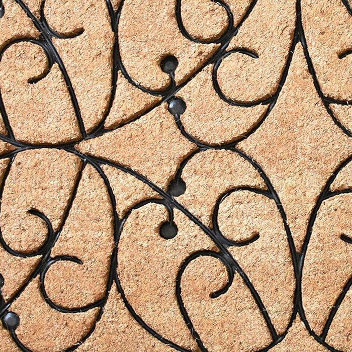 24" X 36" Natural and Black Coir Botanical Leaves Outdoor Door Mat