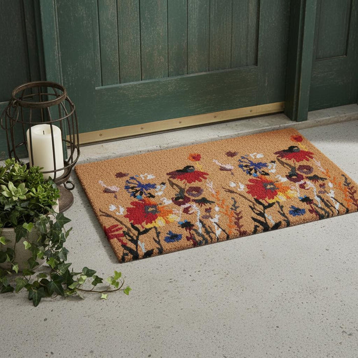 24" X 36" Natural Red and Yellow Coir Floral Outdoor Door Mat
