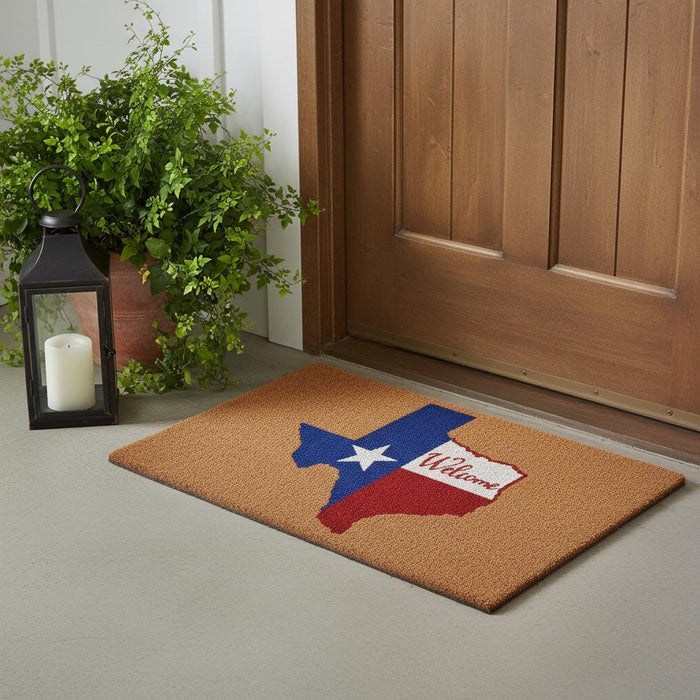 24" X 36" Natural Red White and Blue Coir Texas Outdoor Door Mat