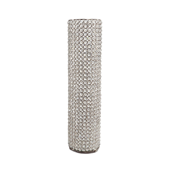 25" Clear And Silver Faux Crystal And Metal Table Vase