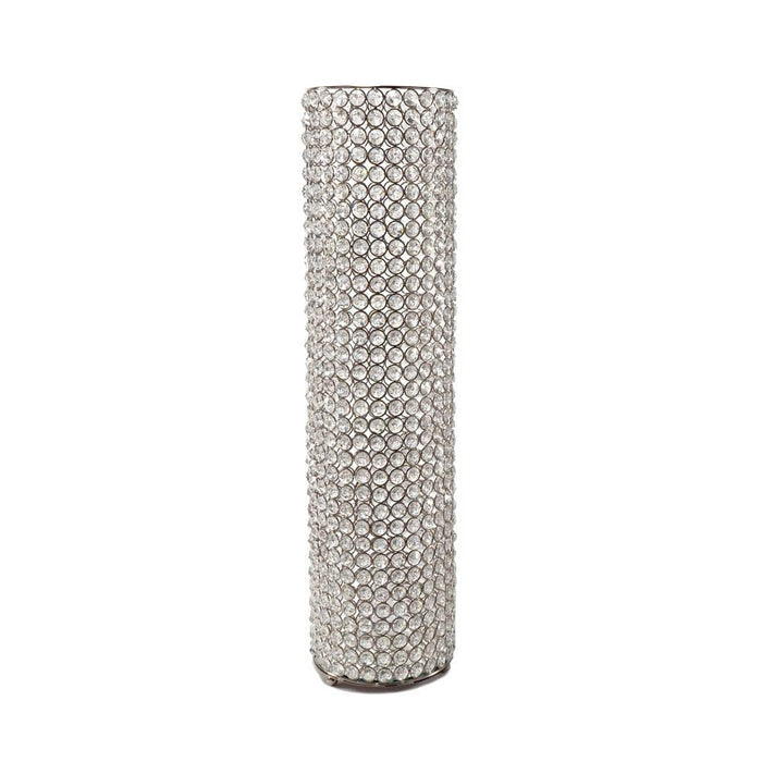 25" Clear And Silver Faux Crystal And Metal Table Vase