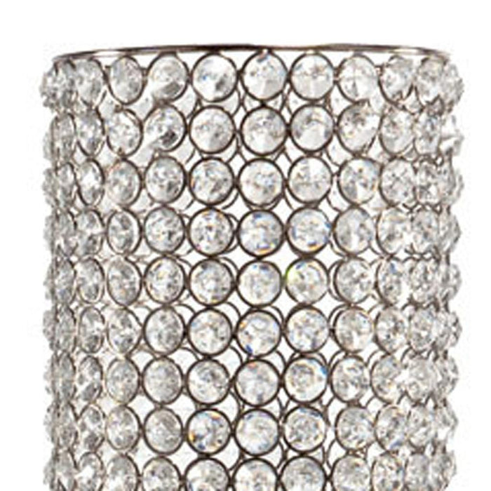 25" Clear And Silver Faux Crystal And Metal Table Vase