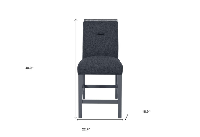 25" Dark Gray Suede And Wood Counter Height Bar Chair