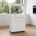 25" White Wood Rolling Kitchen Cart With Storage