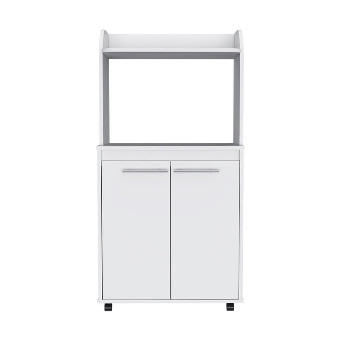 25" White Wood Rolling Kitchen Cart With Storage