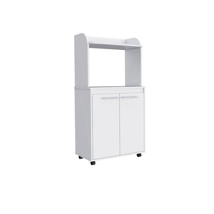 25" White Wood Rolling Kitchen Cart With Storage